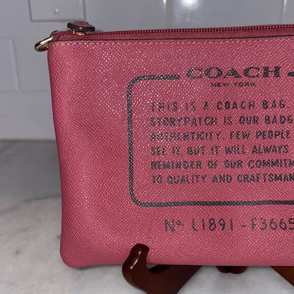 Coach Bag Purse Wristlet Leather Story Patch Saffiano Pink Large Clutch - Picture 2 of 15